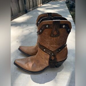 Old gringo brown floral embroidered fringe harness cowboy western boots size 9